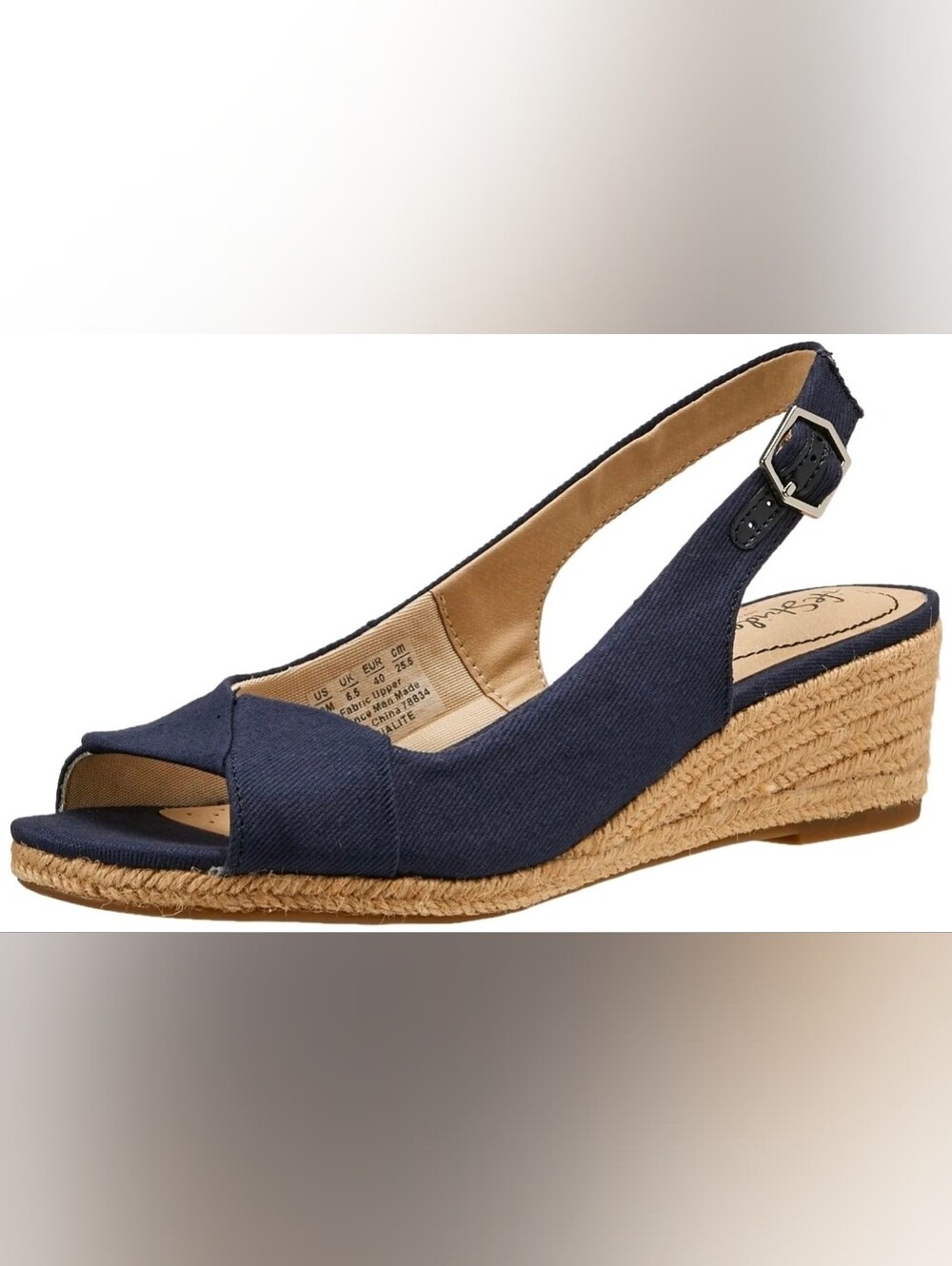 Life Stride Socialite Navy Canvas Espadrille Wedge Slingback Sz 11
